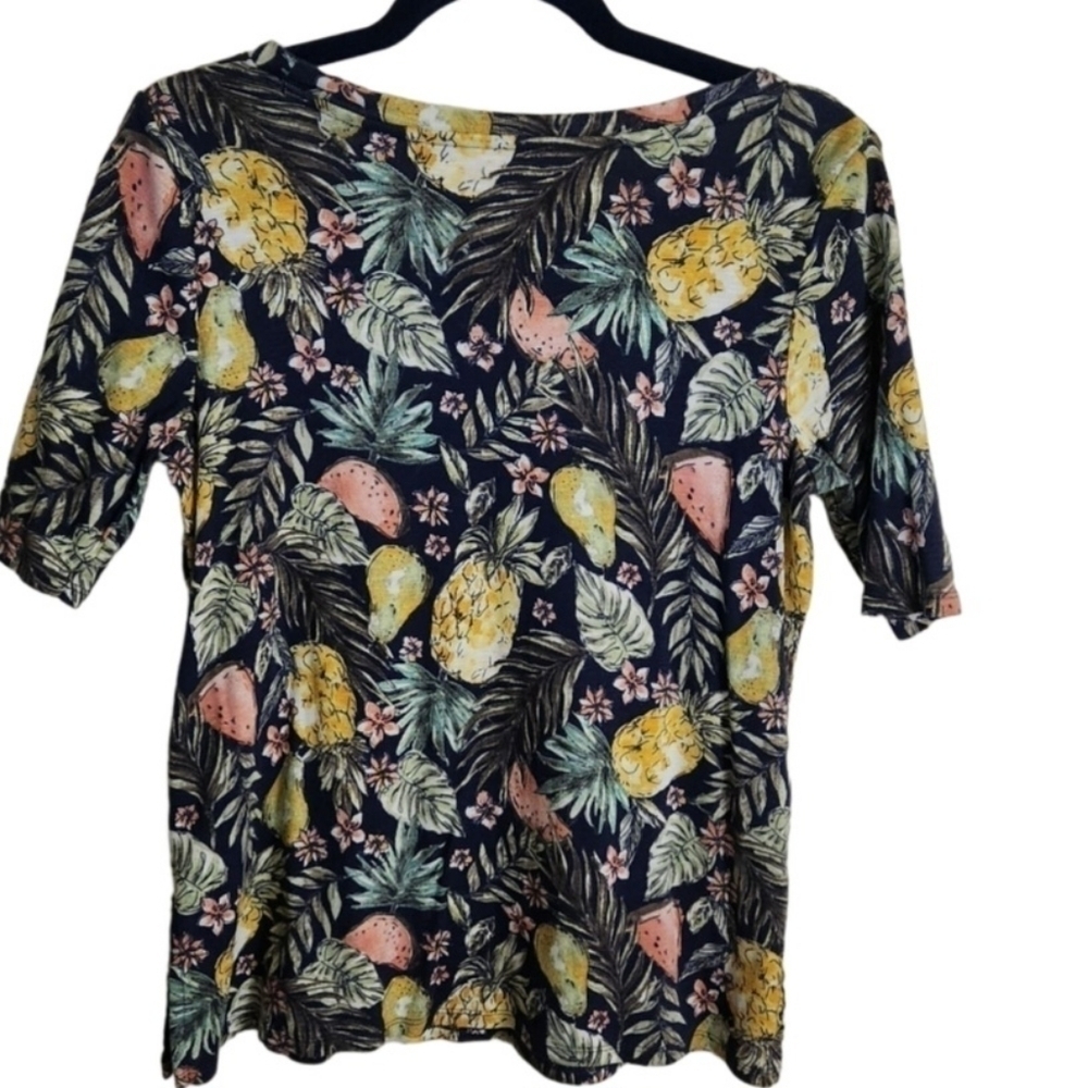 J. Jill Pima Cotton Novelty Print Elbow Sleeve Tee Size Sp - Picture 3 of 6